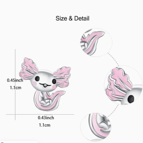 Cute Axolotl Pink Enamel Stud Fashion Earrings set - Picture 2 of 3
